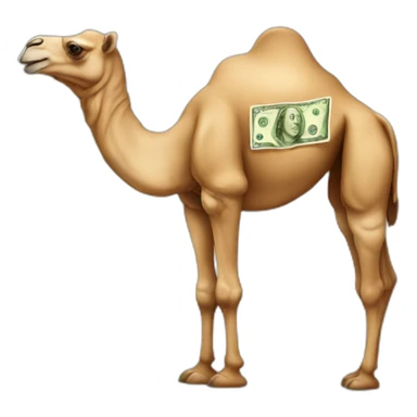 A camel counting money sticker
