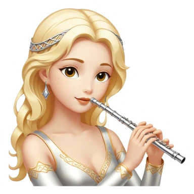 Cinematic Realistic Flute, polished silver metal with precise keywork, warm golden reflections dancing along its surface, soft hands carefully positioned over the keys, glowing with an elegant and airy charm. sticker