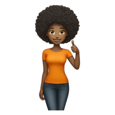 Light skin girl afro orange with thumb up dark tshirt sticker