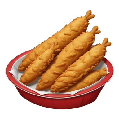 5 breaded chicken tenders of varying sizes and shapes in a red paper food boat sticker