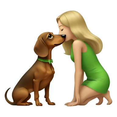 Dachshund  and dark blond girl with green yeas kissing dog sticker