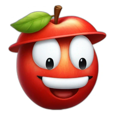 smiling red apple wearing a Mario hat and an italian mustache sticker