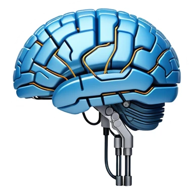 A translucent brain made of glowing circuits and light, seamlessly connected to a sleek mechanical arm. The design represents an autonomous AI that thinks and acts on its own, with subtle digital pulses flowing through it. Futuristic and minimalistic sticker