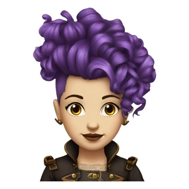 steampunk profile short hair mohawk purple Victorian wavy  on Caucasian girl with small nose round fat face sticker