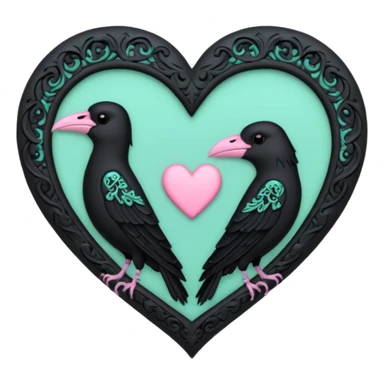 pastel goth heart with mint green crow sticker