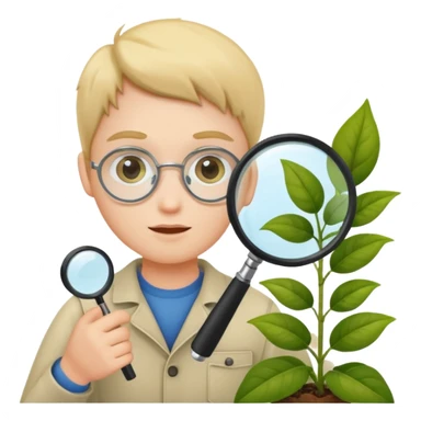 eine Pflanze mit einer Lupe kontrolliert bzw gecheckt wird  sticker