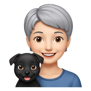 short gray haired woman with black dog sticker