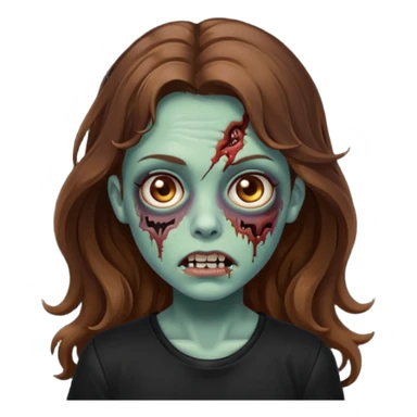Zombie girl with wavy long brown hair And black shirt emoji sticker