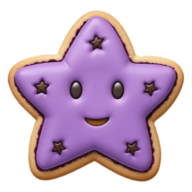 realistic pastel purple cookie with a soft, crumbly texture, fine surface cracks, matte baked finish, star-shaped jam cutout revealing glossy dark berry filling sticker