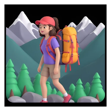 portrait of girl back packing mountains in background, close up pose sticker