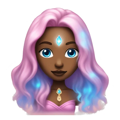 magical diva with thin pink andromedan skin long hair and blue eyes glowing third eye sticker