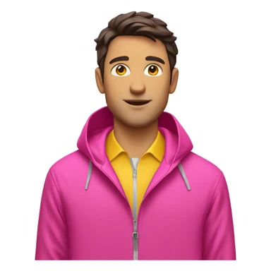 brunette man in pink polo and yellow rain jacket sticker