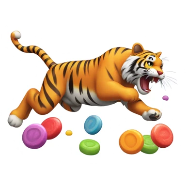Tiger jumping on candy sticker