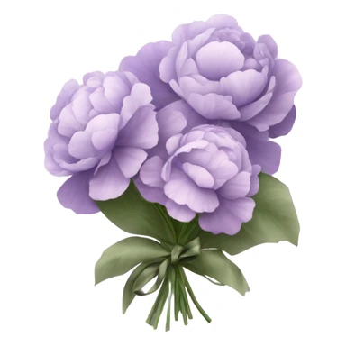 A bouquet of soft lavender pansies and blush pink peonies wrapped in silky violet ribbon sticker