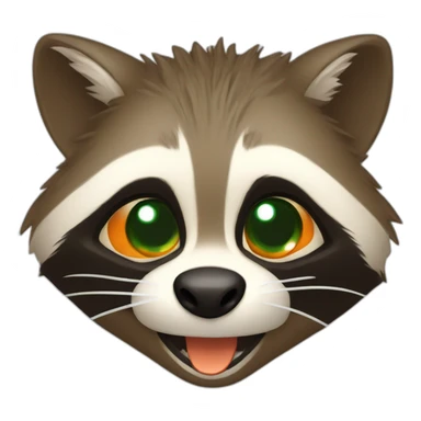 brown raccoon with orange eyes and a dark green hood that is laughing sticker