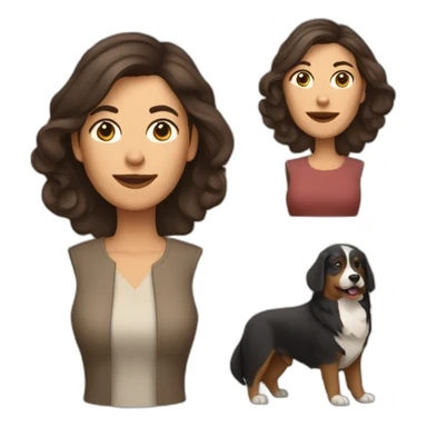middle aged brunette woman with medium hair and shepard dog sticker