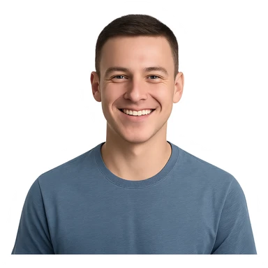 young man with short haircut, smiling sticker