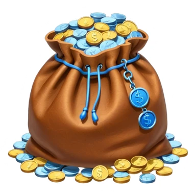 brown money bag of blue coins sticker