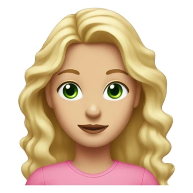 woman with green eyes and long wavy blonde hair in a pink shirt  sticker