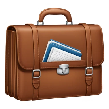  business briefcase slightly open with paper documents visible inside. sticker