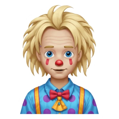 clown boy with messy very long long blonde hair blue eyes, designer shirt and hair pins sticker