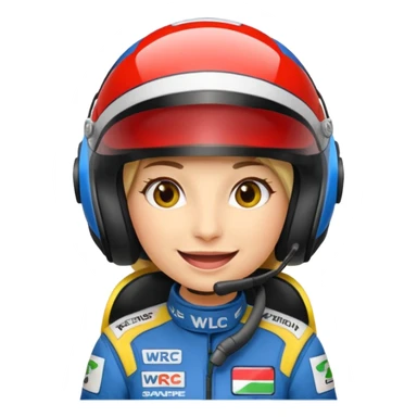 Je souhaiterai un emoji d'une femme, pilote de rallye WRC qui porte un casque et une combinaison aux couleurs de la marque LU sticker