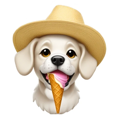 Dog eating ice cream with a sun hat on sticker