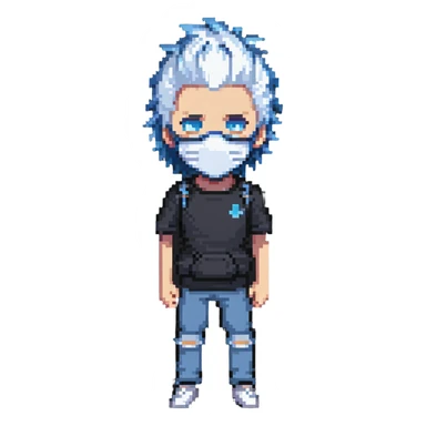 teenager with blue mask, spiky white hair, standing sticker
