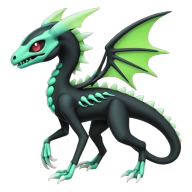 Obsidian-black and neon-glowing-green skeletal Meloetta-Salandit-Gorebyss-Salazzle-Pokémon-Fakémon-creature-fusion-hybrid sticker