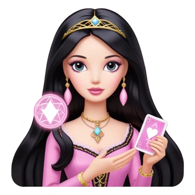 long black hair barbie with light pink tarot card sticker