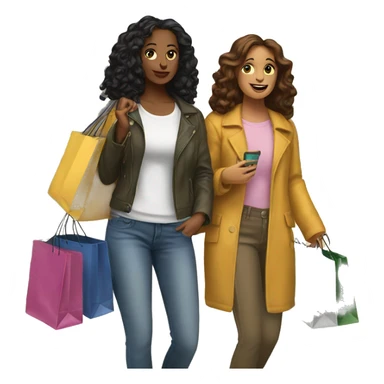 Realistic Two best friends shopping together with bags  sticker
