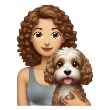 A brown hair curly woman with shitzu dog sticker