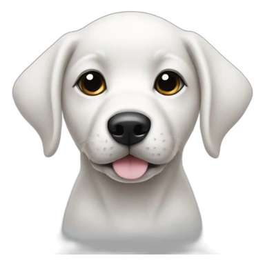 white puppy with a black spot around the eye and ear sticker