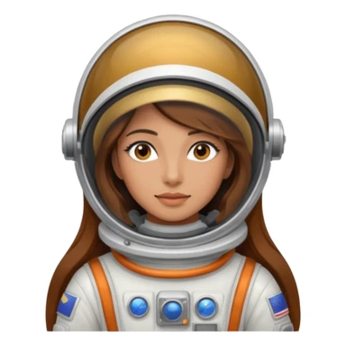 woman with long brown hair and brown eyes.  space ship captain with white military hat sticker