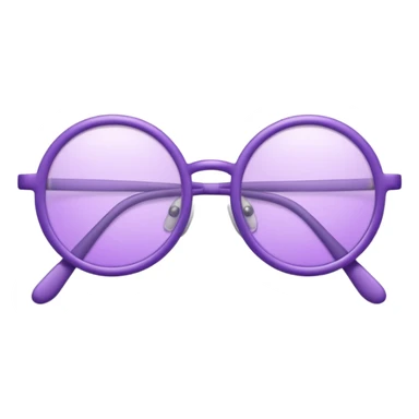 A 3D cartoon lavender-purple round spectacle with thin circular rims, clear lenses, soft shadow. Only glasses sticker