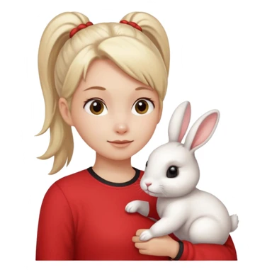 white bunny, pet lover, red shirt, pony tail. sticker