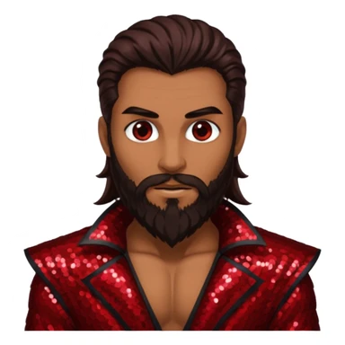 Samael, Venom of God from Gods and Goddesses with tan skin, long dark brown and beard, dark red sequin outfit sticker