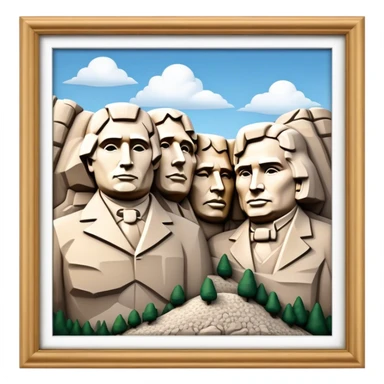 Cinematic Realistic Mount Rushmore Landmark Emoji, showcasing monumental carved presidential faces rendered with crisp textures and dynamic, historical lighting. sticker