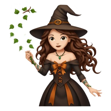 witch woman long wavy brown hair tattoos pulling vine ribbon slowly sticker