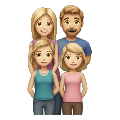White family of 4, 1 mom with brown hair, 1 boy with Brown hair, 2 girls with long blond hair sticker