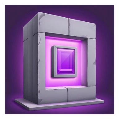 Minimalist gray concrete panel building with one window glowing bright purple from grow lights inside, simple rectangular structure sticker