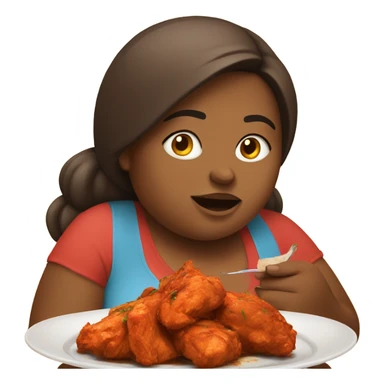emoji of fat girl eating chicken tikka and watching phone sticker