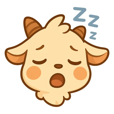 Add some little Z's above the chibi goat's head to show sleepiness, keep the simple clean chibi stickers style, white background, designed for a small emote. sticker