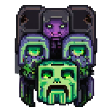 Creeper and Enderman heads fused down the middle, classic Minecraft colors, pixel art style sticker