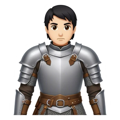 medieval battle armor worn by a DnD themed fantasy character. basic chainmail hauberk reinforced with a leather chestplate. armor only above the waist. The armor full waist. The character's haven't arms. character is black hair brown eyes short messy hair tan-skinned man.

 sticker