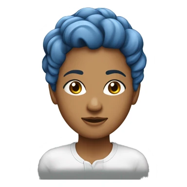 mulher branca de cabelos cacheados longos, cabelos soltos, camisa azul sticker