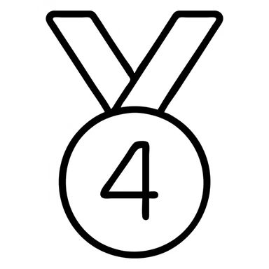 medal for 4th place with ribbon and number 4, minimalistic sticker