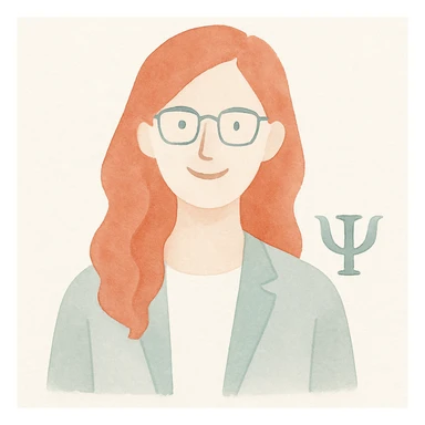 woman psychologist with red hair, smiling, soft watercolor style sticker