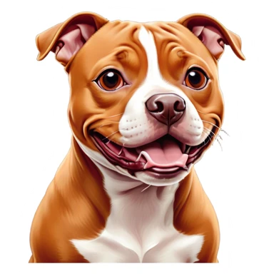 Cinematic Comical Red/Fawn Staffordshire Bull Terrier Portrait Emoji, Head tilted dramatically with an exaggeratedly amused expression, featuring a striking red/fawn Fur with bold white accents, wide, expressive dark eyes filled with playful disbelief, Simplified yet hilariously expressive features, highly detailed, glowing with a slightly sassy glow, high shine, dramatic yet playful, stylized with an air of cheeky mischief, bright and endearing, soft glowing outline, capturing the essence of a spirited and over-the-top guardian, so meme-worthy it feels like it could side-eye its way into internet fame instantly! sticker