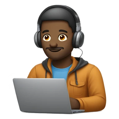 man in headphones talking hold laptop and phone only upper part of body  sticker